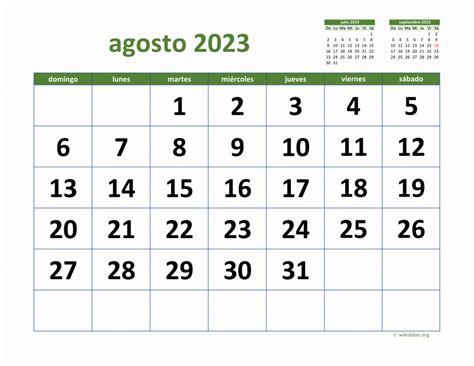 calendario de agosto del 2023